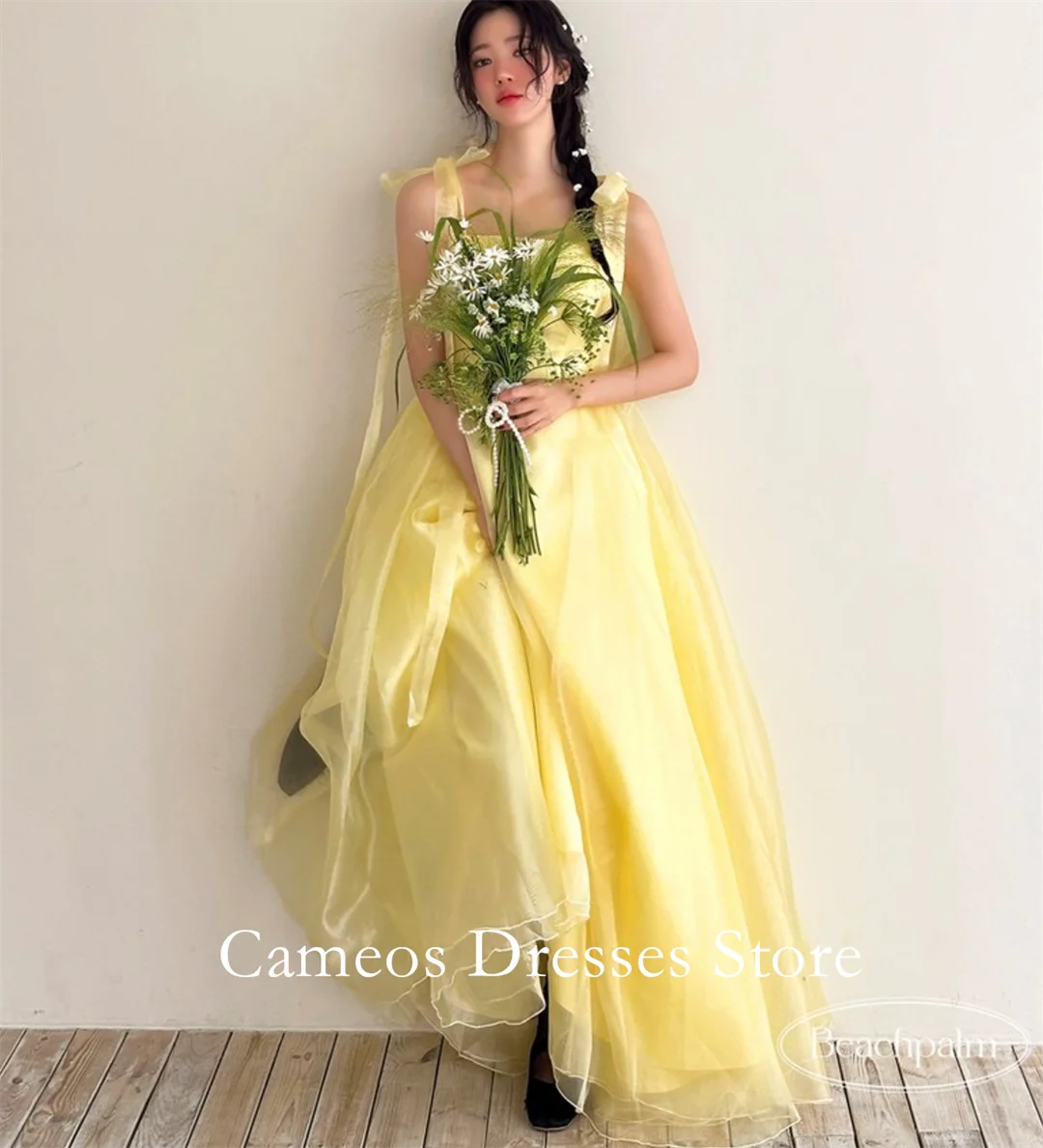 

SONDR Korea Spaghetti Straps Evening Dress Customized Formal Prom Dress Sleeveless Organza 웨딩드레스 Occasion Party Evening Gow