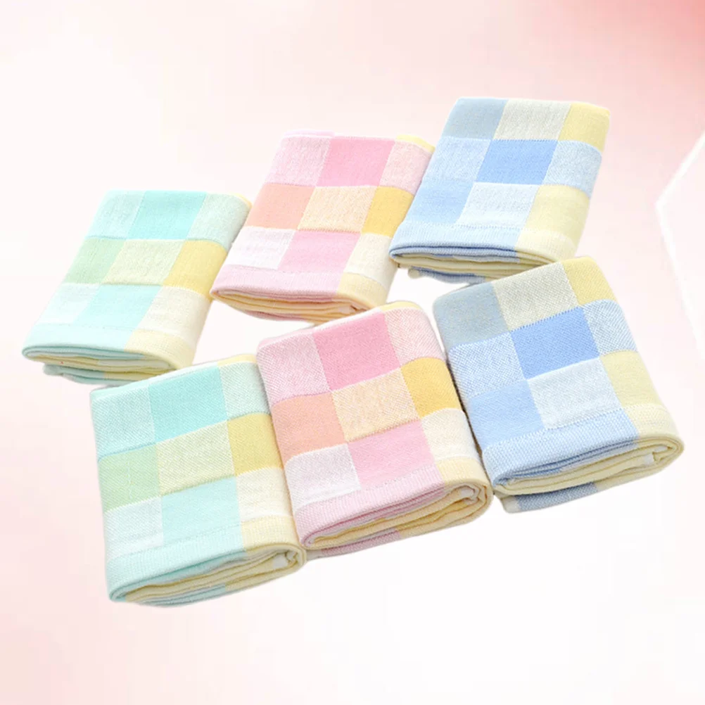 

6Pcs Kid Cotton Towel Attractive Plaid Design Easy Cleaning Powerful Water Absorption Children Bath Kitchen Toilet