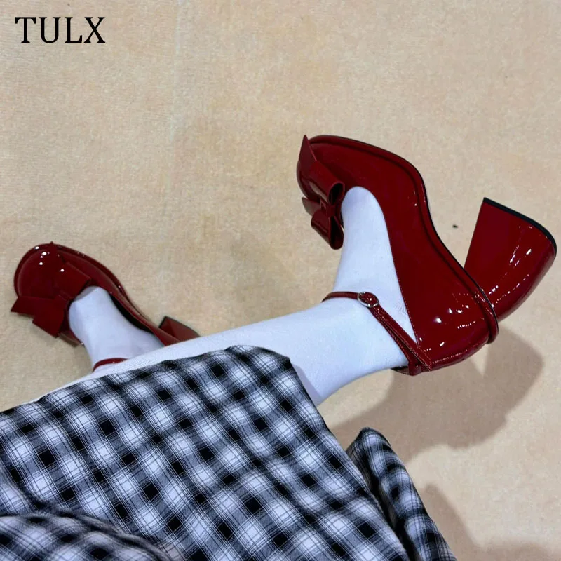 

2024 Autumn Women's Elegant Solid Color French Party Shoes Fashion Narrow Strap Bow Design Fairy Style Low Heel Mary Jane Shoes