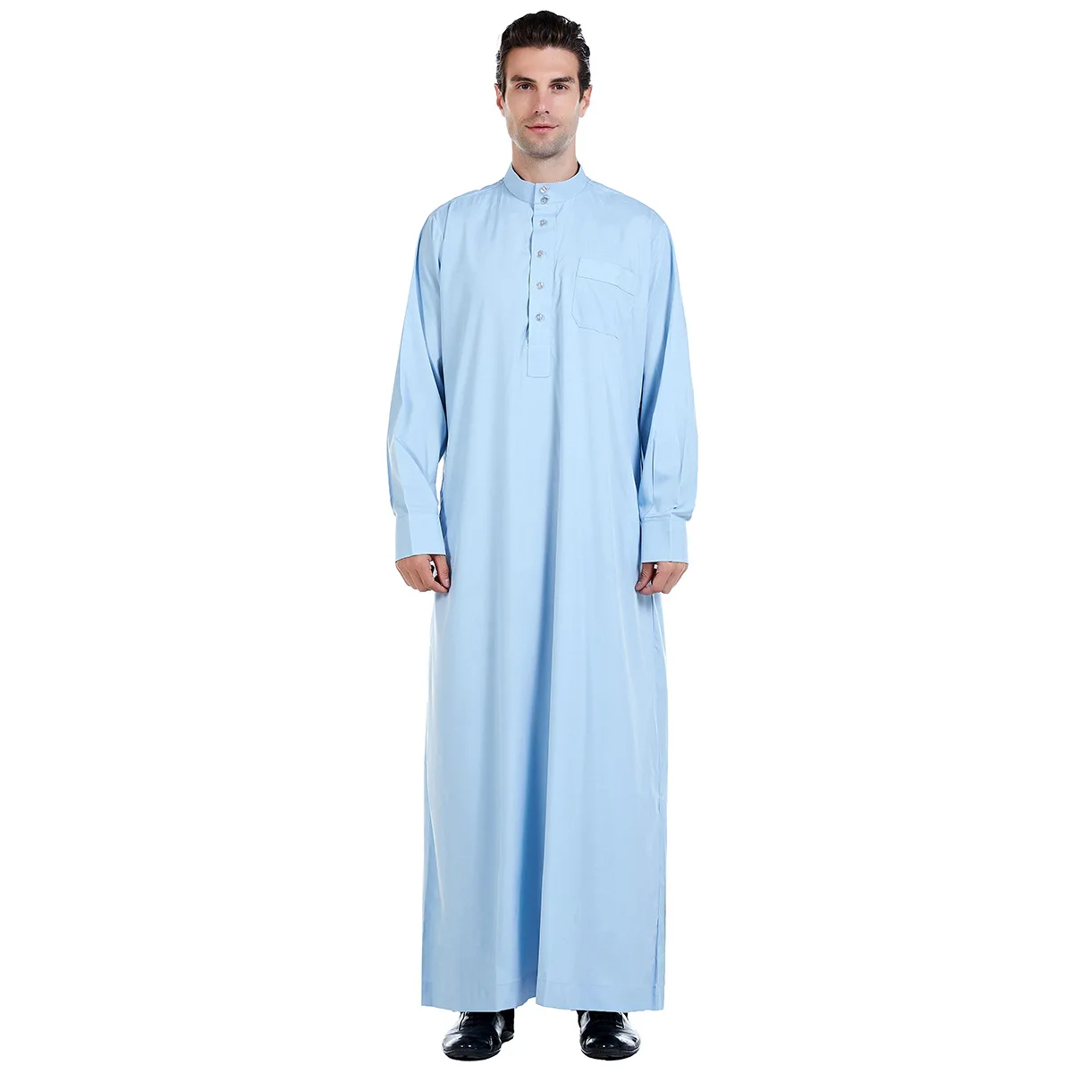 Ramadan Morocco Middle East Saudi Arabia Muslim Men's Robe Stand up Collar Solid Color Button Long Shirt Large Ethnic Clothing