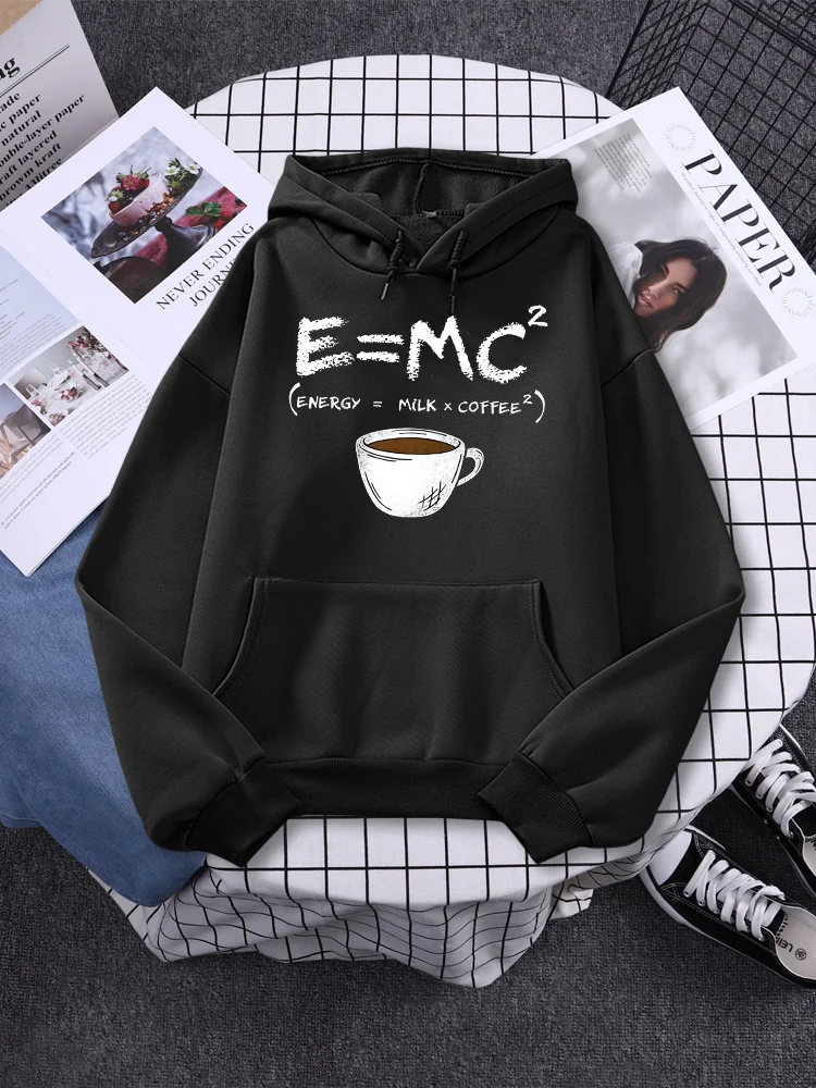 Energy=milk+coffee Harajuku Hoodie Women Casual Fashion Sweatshirt Crewneck Fleece Pocket Clothes Loose Pullover Hoodies Female