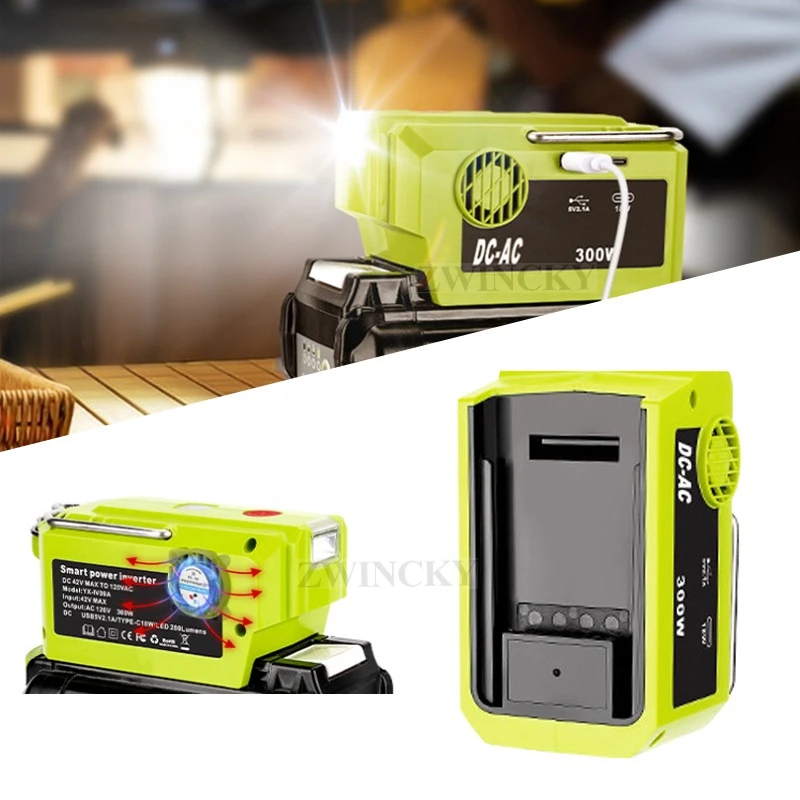 300W Portable Power Inverter Generator for Ryobi 40V lithium battery Adapter Inverter Power Source Portable Power Station