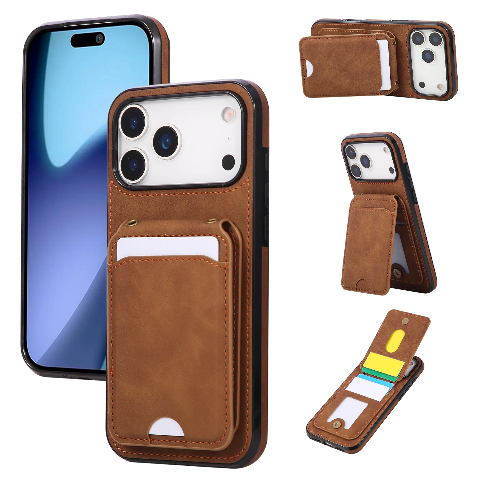 

Кожаный флип-чехол с магнитными вертикальными картами Solt Wallet для iPhone 17 Pro Max 16 Plus 15, 14, 13, 12, 11, чехол для сумки с ремешком