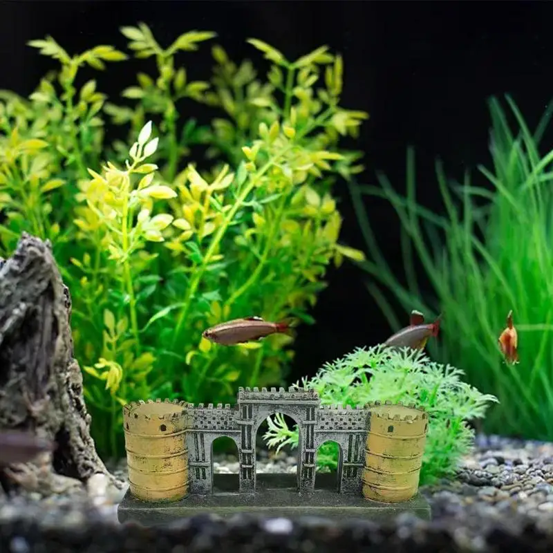 Aquarium City Gate Resin Miniature Ornament For Aquarium Vintage Embellishments Landscape Ornament For Freshwater Saltwater