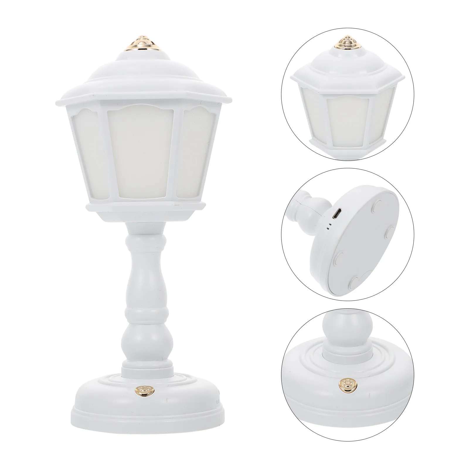 USB Table Lamp for Students to Save Space, Blue ABS Vintage European-Style Night Light with 3-Level Dimming, USB Cable Included