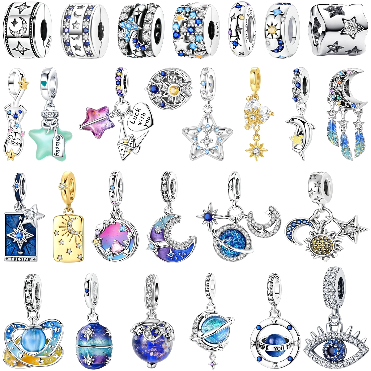 

Original 925 Sterling Silver Star Charm Beads Moon Sun Series Planet Pendant Fit Bracelets Necklace Women DIY Fine Jewelry Gifts