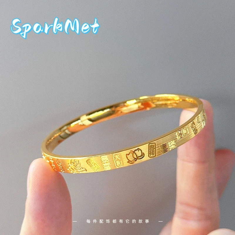 

Sparkmet Women's Bracelet 9999 24K Real Gold Heavy Industry Chinese Style New Chinese CNC Fuzi Ping An Jiyan Bracelet