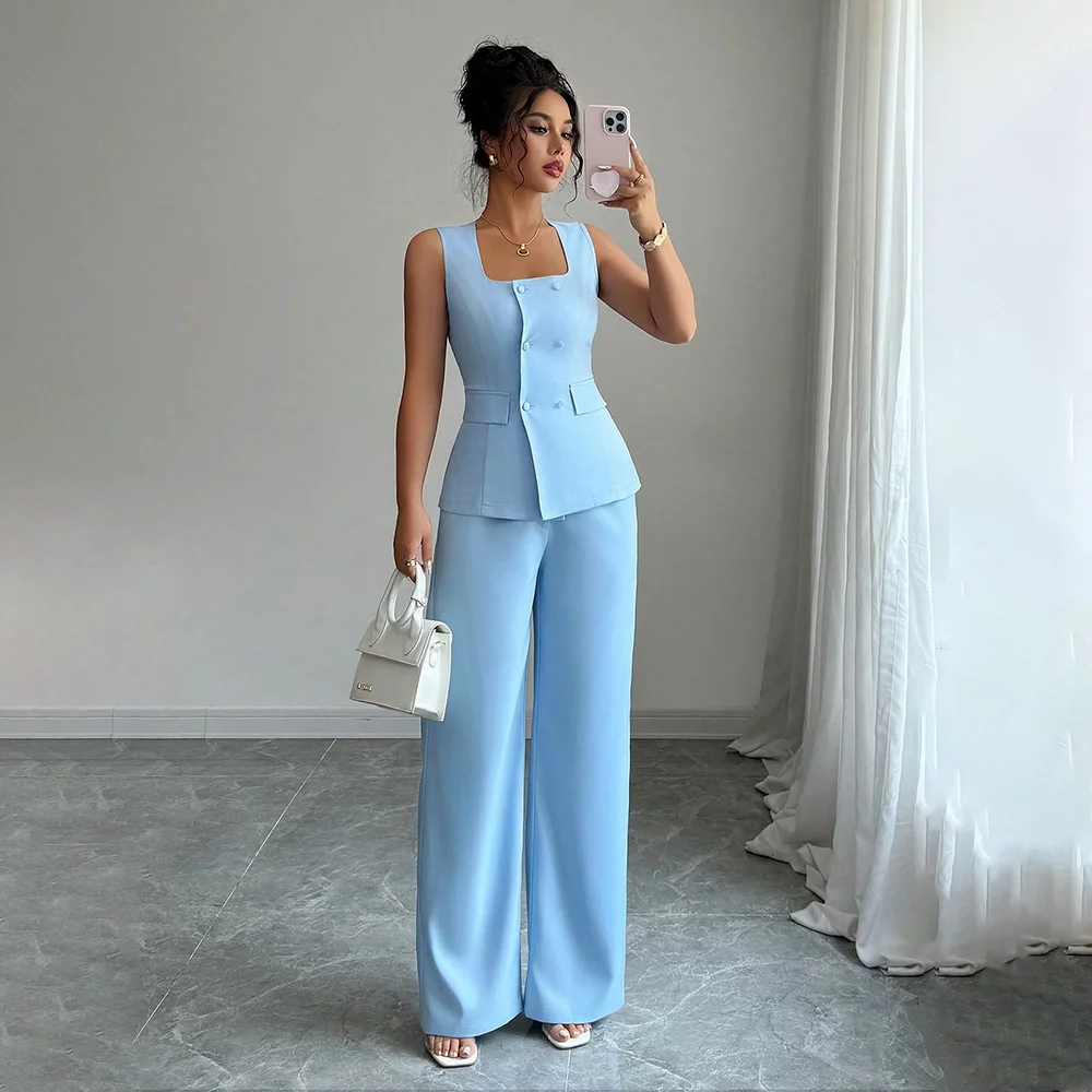

Elegant Solid Color Women's 2 Piece Suit Lady Business Office Suits Sleeveless Jacket Women Tuxedo Casual Suits (Blazer+Pants)