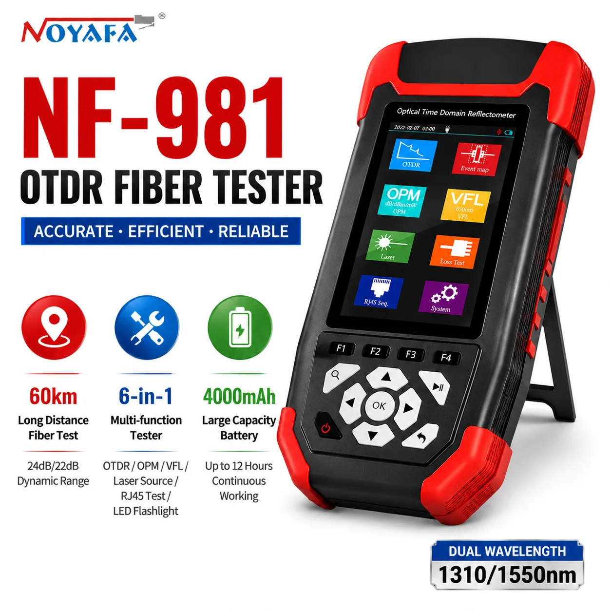 Noyafa MINI OTDR NF-981 Fiber Optic Reflectometer with OPM VFL OLS Event Map Ethernet CableTester 24/22dB Optical Fiber Tester