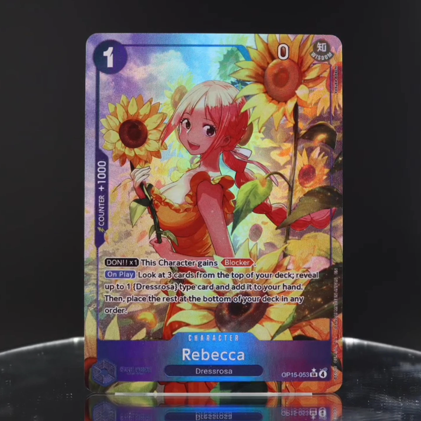 

Набор из 4 карт OP15-053-Rebecca One Piece TCG OPCG 1 Cost Blue Rebecca OP15 KAMI's Island, текстурированная фольгированная карта, коллекционные аниме-карты