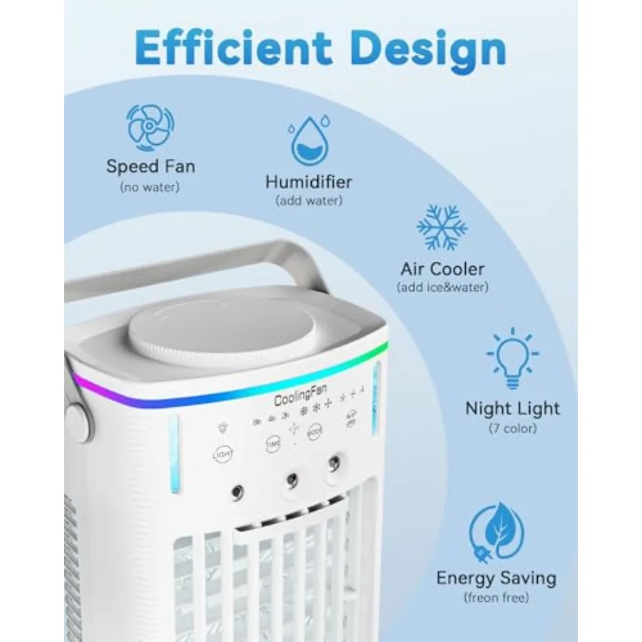 Portable Air Conditioners Cooling Fan: 2026 Upgraded 4-IN-1 Portable AC Unit with 2 Cooler Mist and Speeds 1200ml Remote Contro