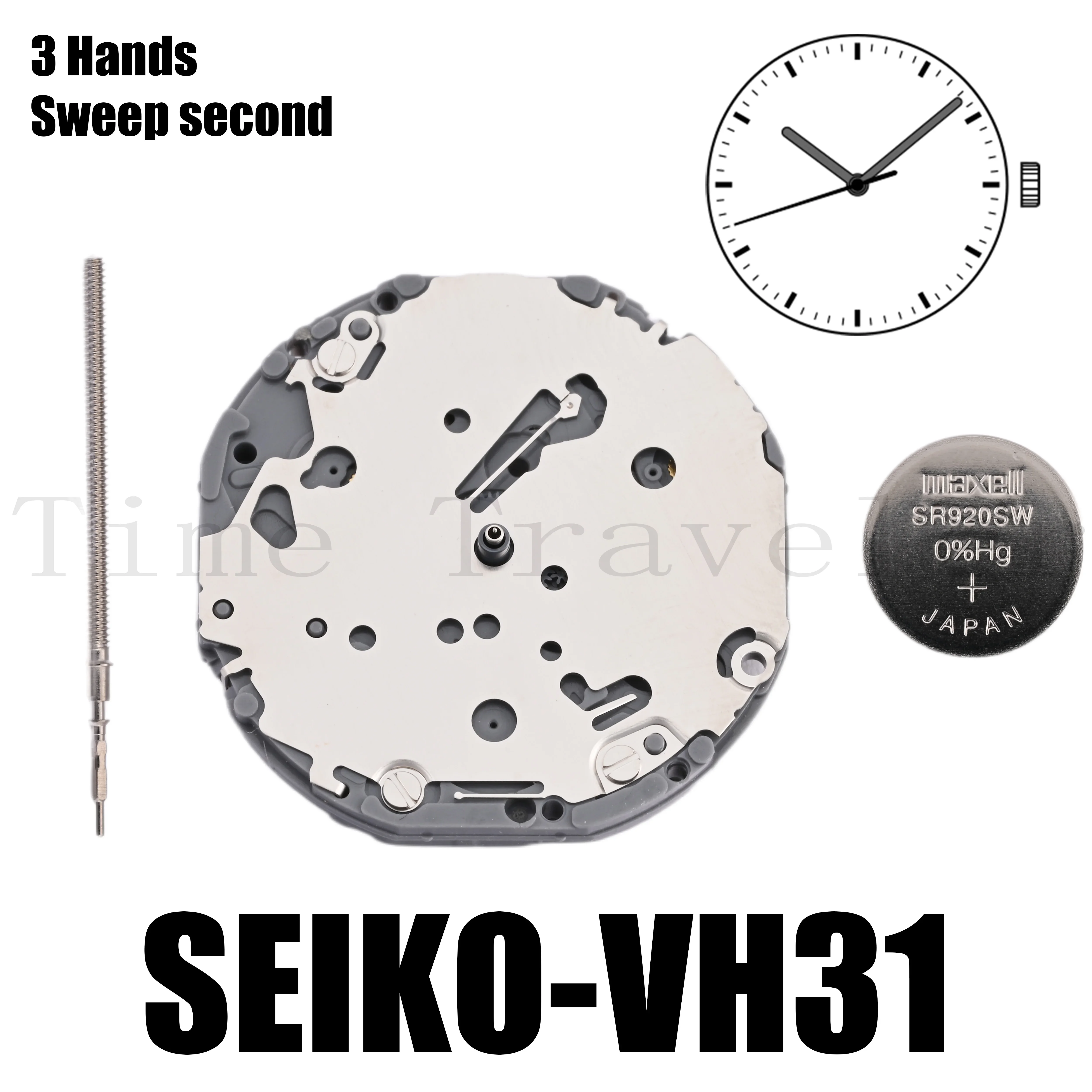 VH31 Movement TMI VH31 Movement Size: 10 ½‴  Height: 3.45mm Sweep second 3 hands 2 Jewels