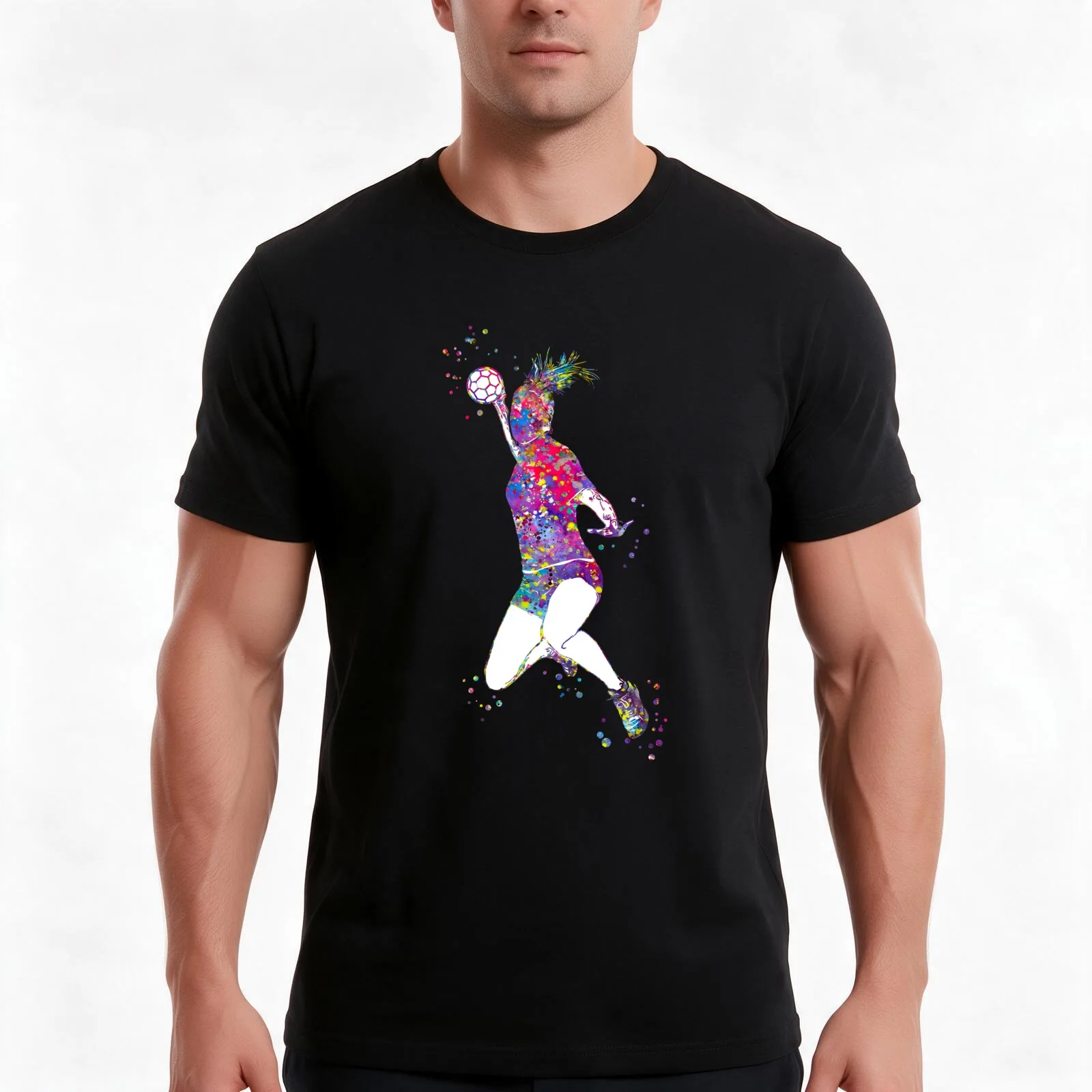 Handball Player Girl Hits The Ball T-Shirt, Summer Casual Cotton Tee, Oversized Streetwear Tops, Vintage Graphic Print