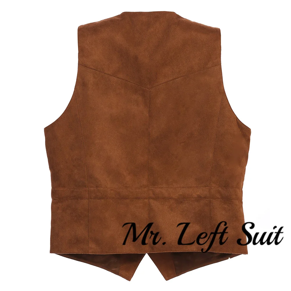 Men\'s 5 Button Suede Vest Single Breasted Slim Fit Waistcoat Casual Western Jacket Formal Men Clothing Steampunk Clothing