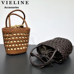 VIELINE New Women's French Woven Bucket bag Niche Design Genuine Leather Commuting Handbag Crossbody Bag