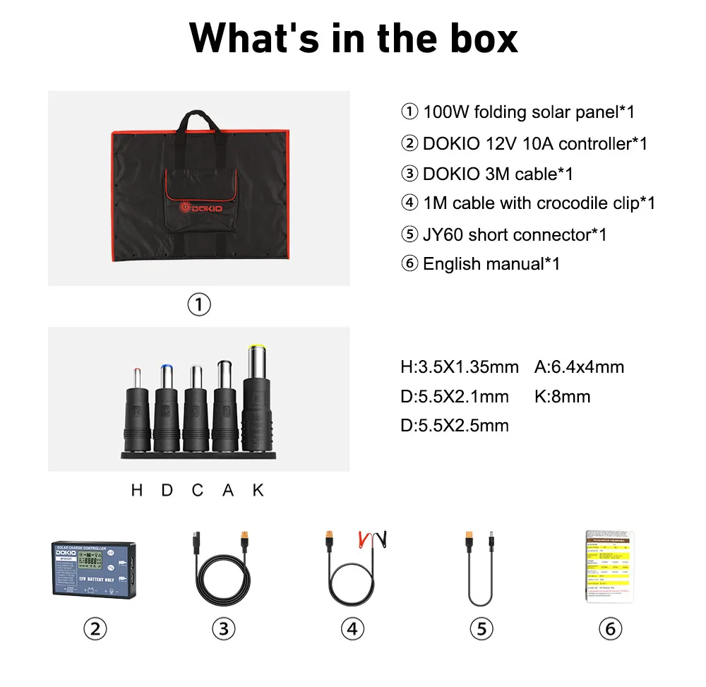Dokio 18V 100W-300W Flexibel Opvouwbaar Zonnepaneel 12V Controller Draagbaar Zonnepaneel Voor Kamperen/Reizen/Camper