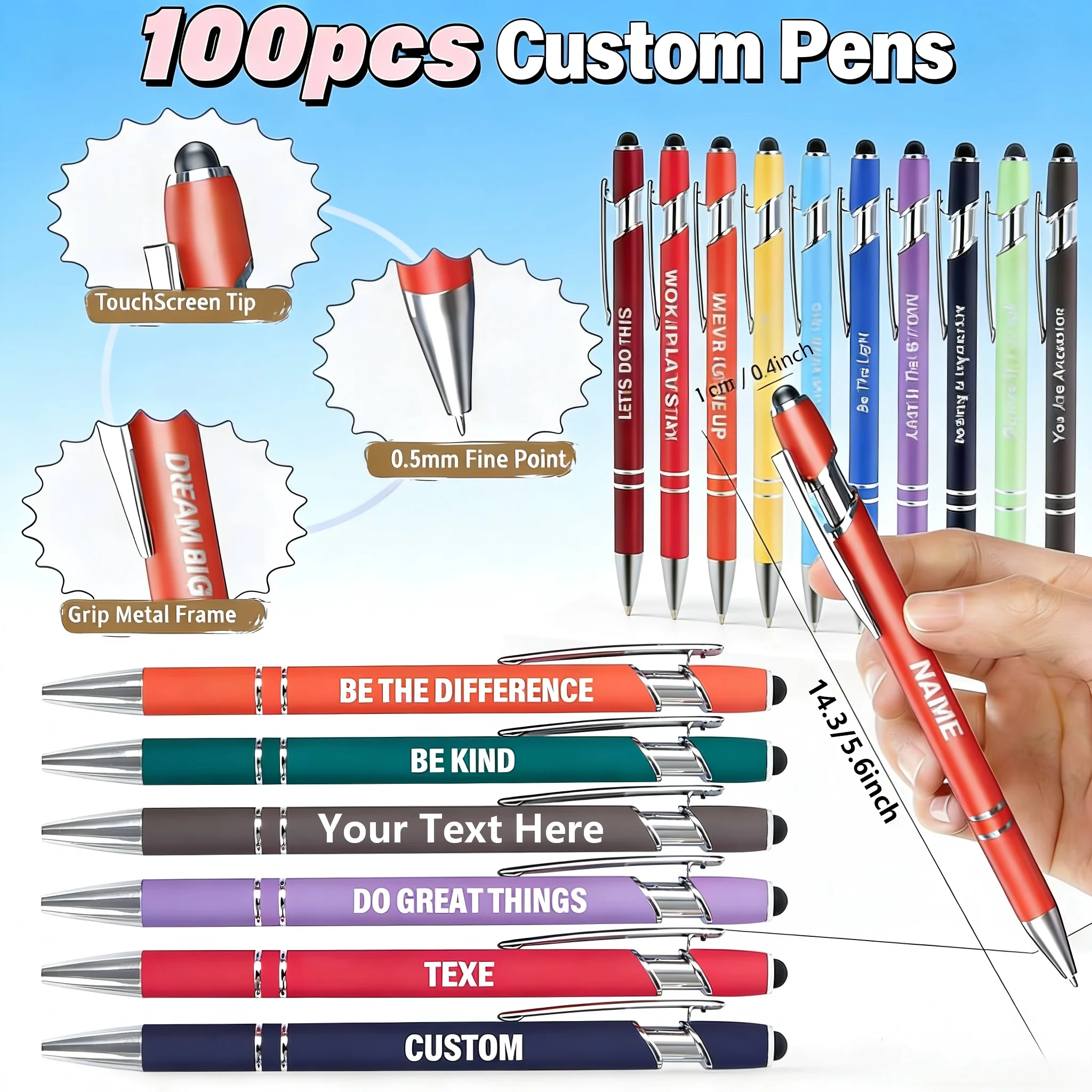 

100 шт., персонализированная ручка-стилус 2 в 1, металлическая ручка с гравировкой имени, текста, логотипа, для бизнеса, офиса, школы, подарок, оптовая продажа