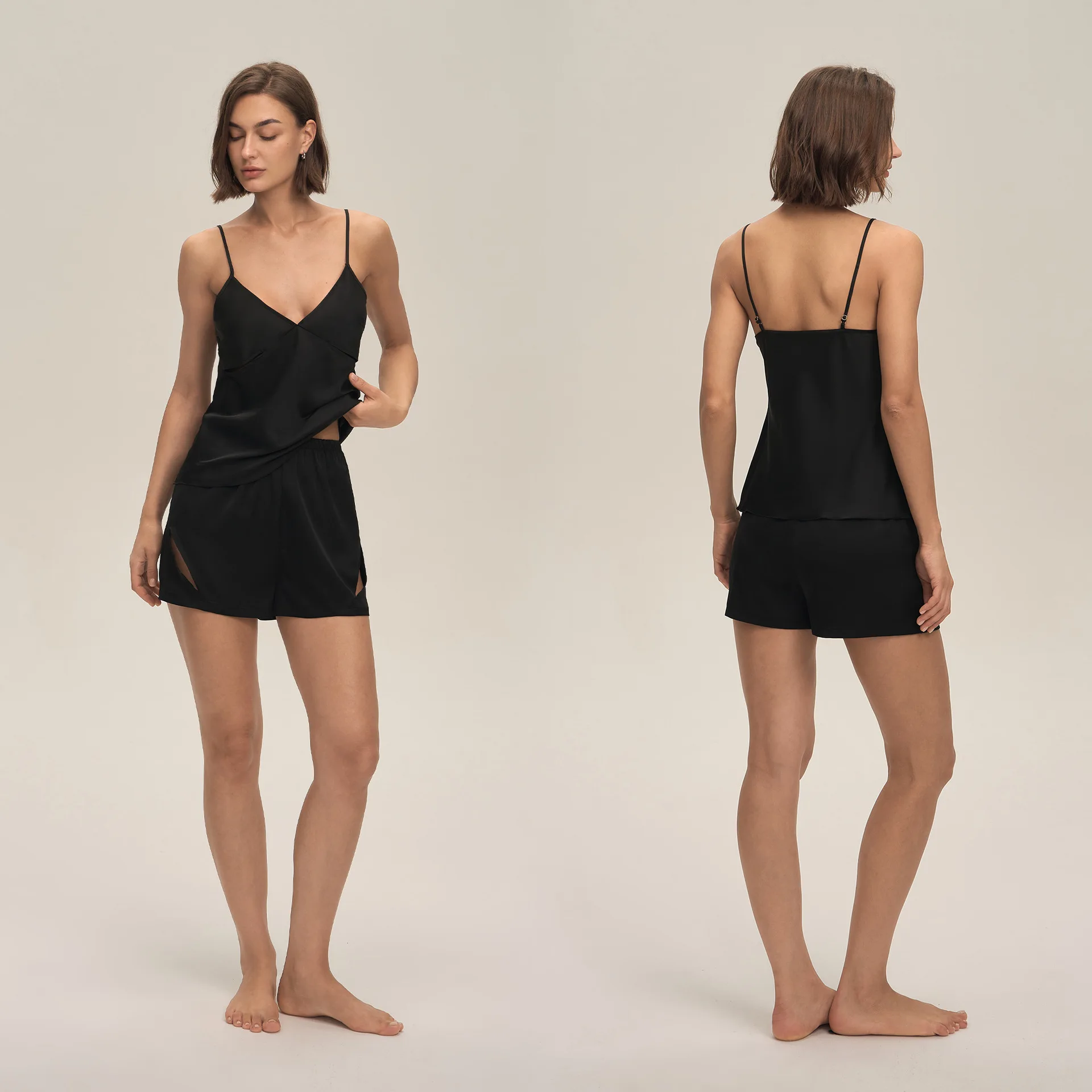 

Summer Female Suspender Pajamas Set Home Clothes Hollow Out Cami Shorts Pijamas Suit Lingerie Silk Satin Loungewear Pyjama