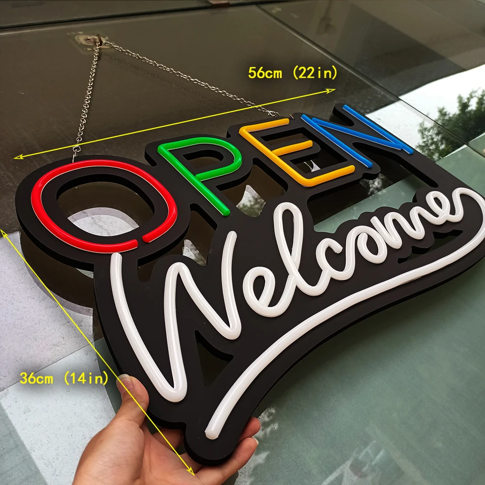 Led OPEN Neon Sign Welcome Light Sign Dimmable Business Sign for Bars, Coffee Shops, Shop Window Signs 55 x 35 cm