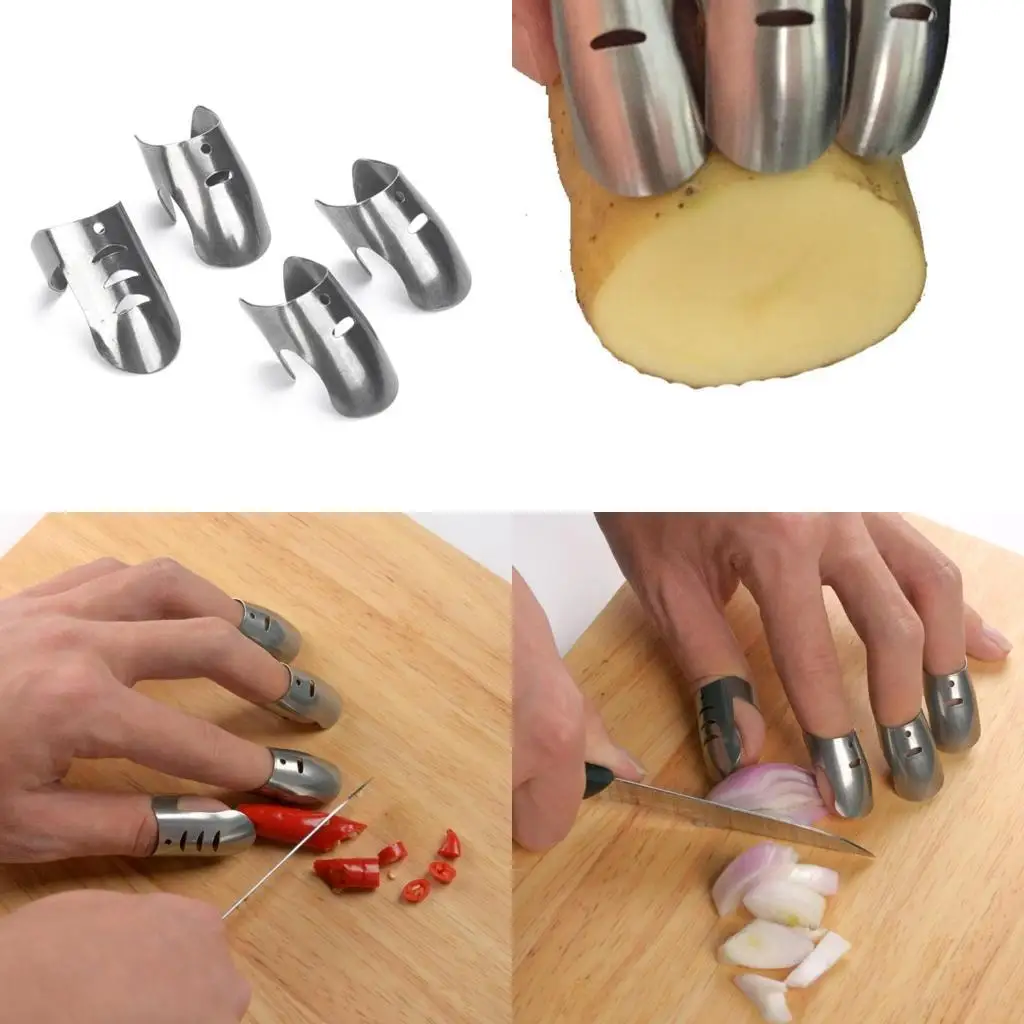 

G6KF 4Pieces Finger Protectors Cutting Tool Protectors Cutting Finger Guards 304Stainless Steel Texture Suitable for Kitchen