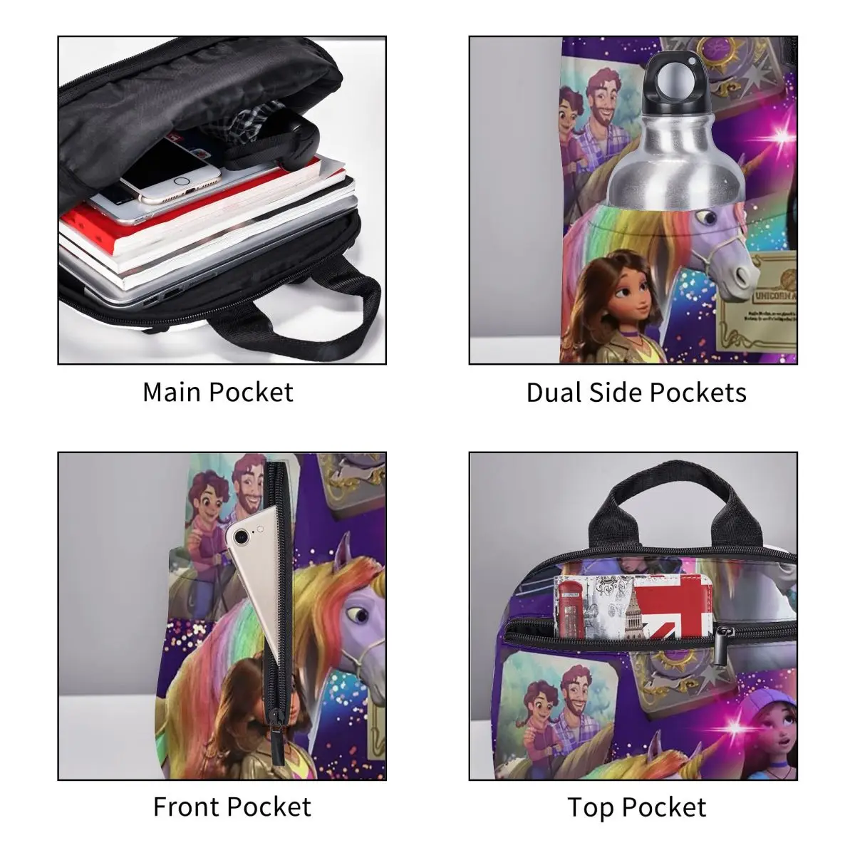 Unicorn Academy Animation Girls Backpack Student BookBag Kids School Bag Laptop Shoulder Bags Boys Girls