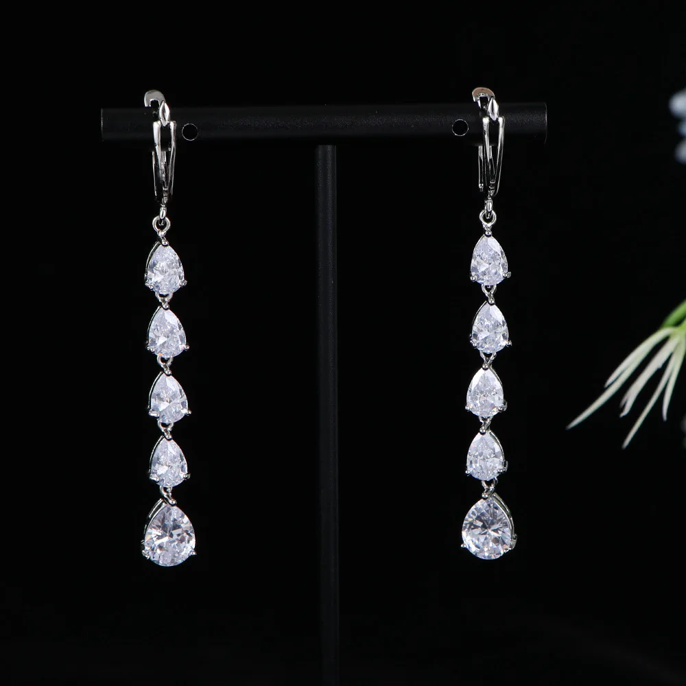 

HIBRIDE Elegant sliver color water drop drop earrings women everyday dress decoration long jewelry wedding party prom gift E361