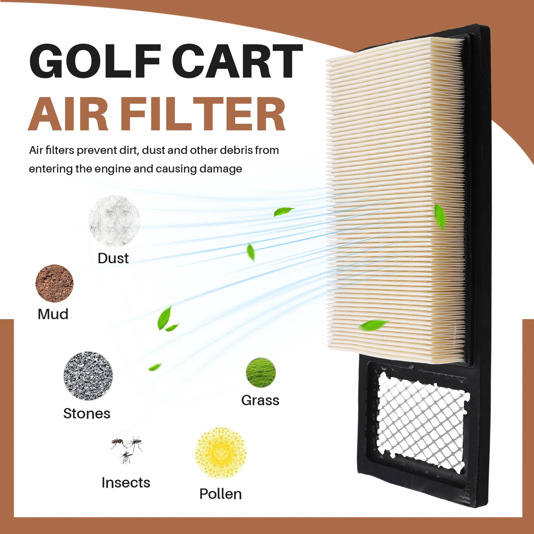 AEF5-72368G01 Golf Cart Air Filter Replace For EZGO 4 Cycle 295Cc 350Cc Golf Cart 1992-2006