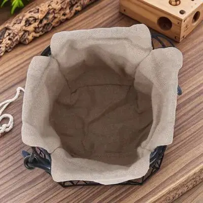 Simple Elegant Teaware Pouch Cotton Linen Material Portable Tea Set Travel Bag Kung Fu Tea Storage Pouch with Wooden Bead Rope