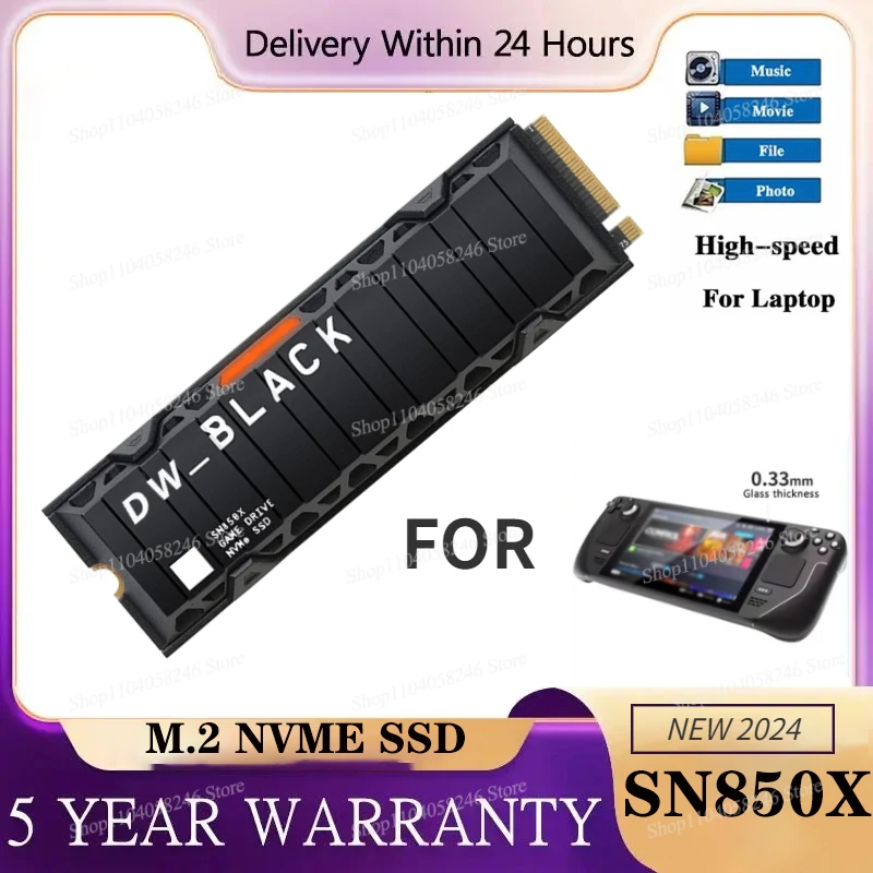 

BLACK SN850X 1TB 2TB 4TB M.2 2280 PCIe Gen 5 NVMe Internal Gaming SSD Solid State with Heatsink up to 7450MB/S read speed