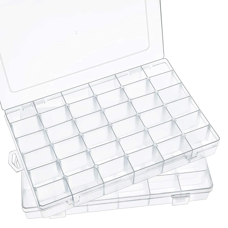 

BAAJ-Plastic Storage Box,2 Pack 36 Grids Storage Container With Lid And Adjustable Dividers For Art DIY Diamond Painting