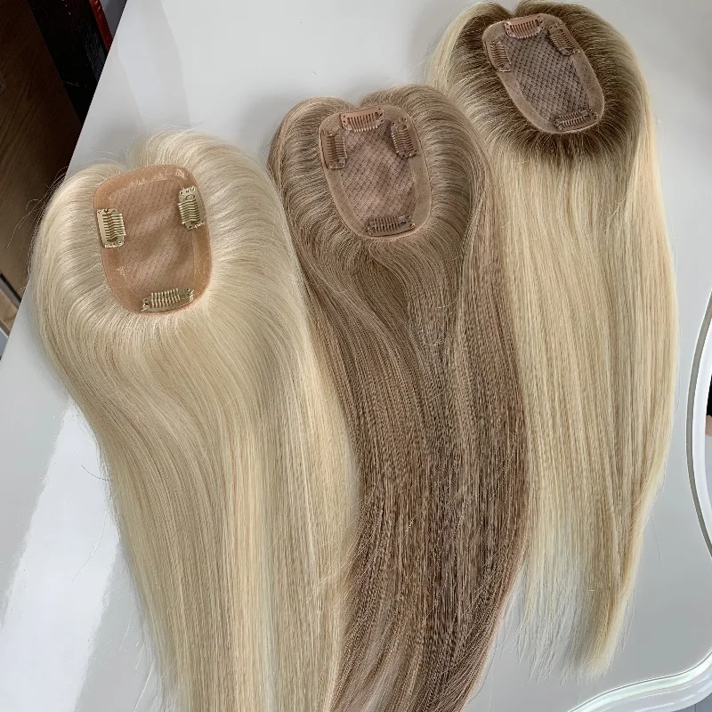 

Ready To Ship Unprocessed Hair Can Be Part Anywhere Hand Tied Silk Base European Human Hair Tiny Topper