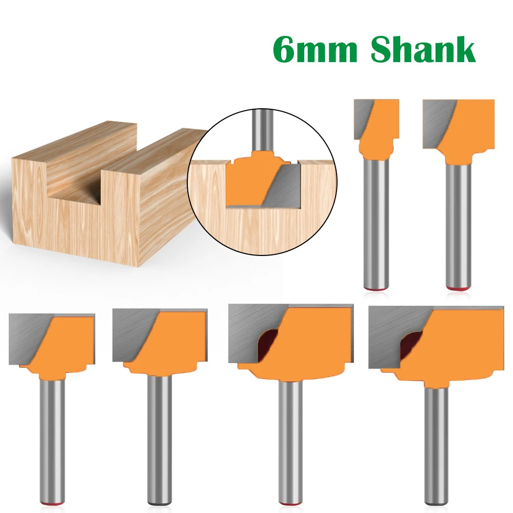 1PC 6MM Shank Milling Cutter Wood Carving Cleaning Bottom Bit Straight Router Bit Set Clean Milling Woodworking Power Machine-C