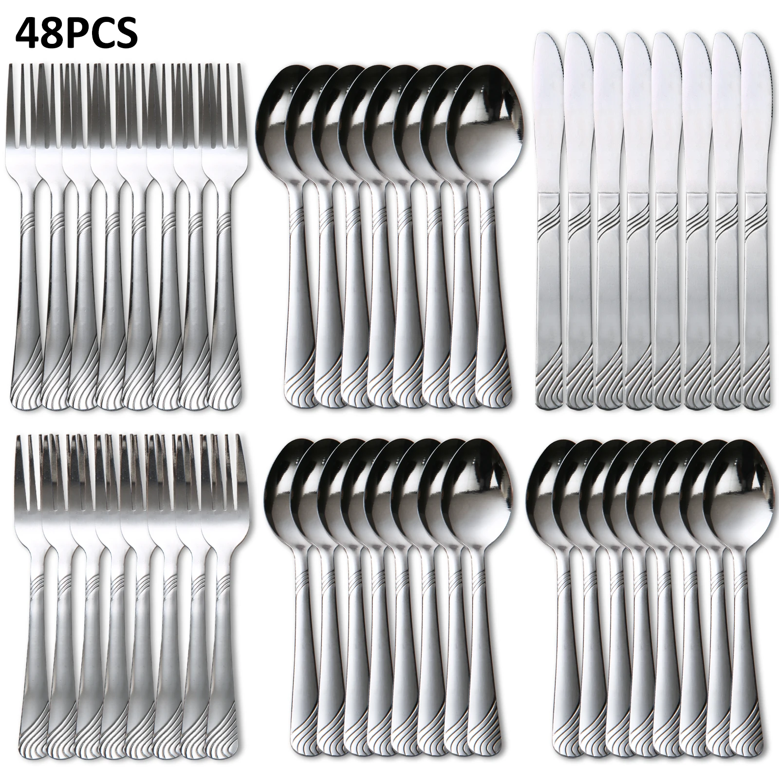 

48PCS Silverware Set Service for 8, Stainless Steel Flatware Set, Includes Knife Fork Spoon Cutlery Set, Dishwasher Safe