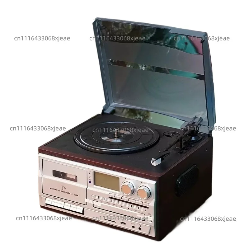 All-in-1 Vintage Turntable: LP/CD/Cassette/USB/SD Player, BT Speaker, FM/AM Radio & Tape-to-MP3 Vinyl Record Player