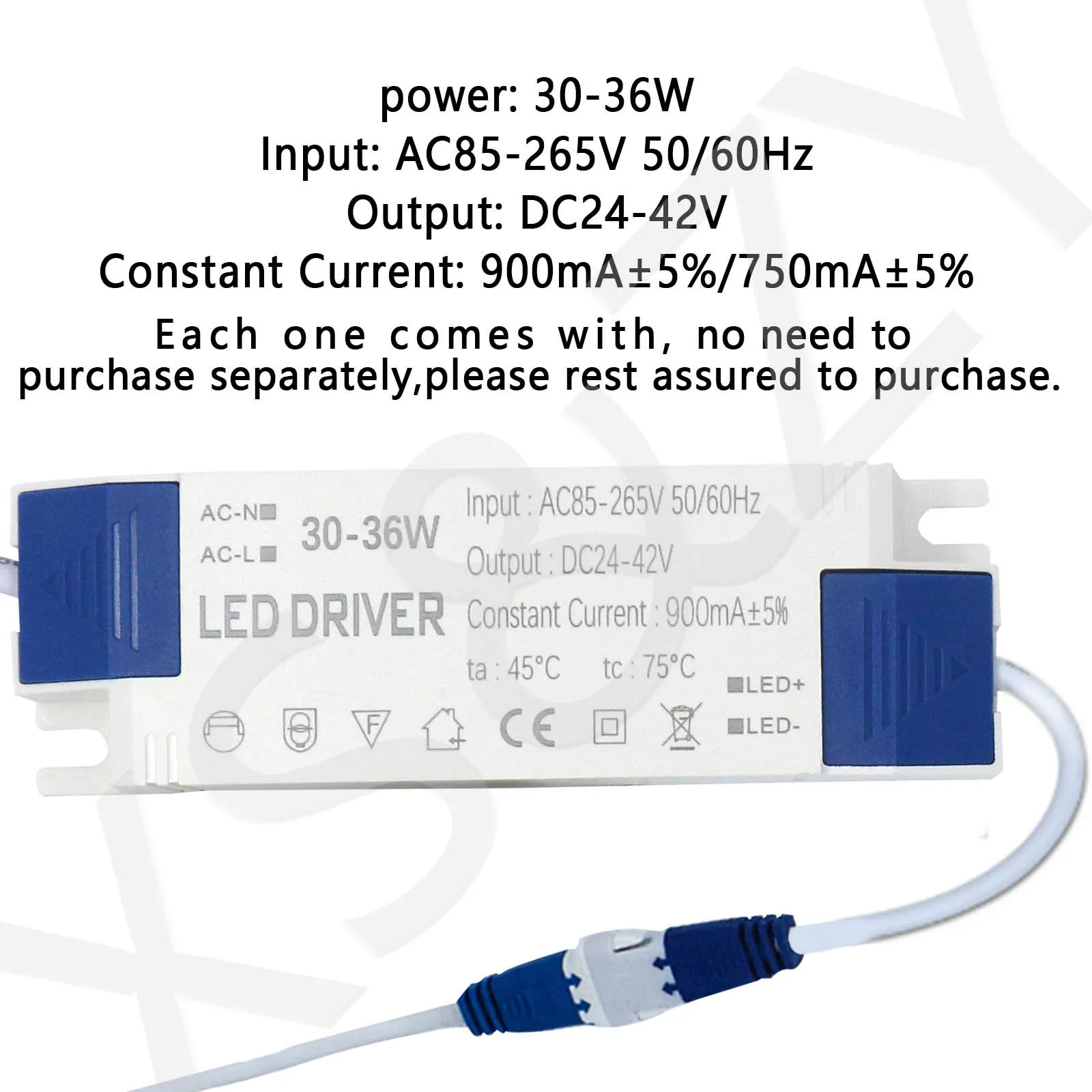 30-36W 750mA 900mA  LED Power Supply DC24-42V LED Driver Adapter AC110V 220V Lighting Transformer For LED Panel Light  Downlight