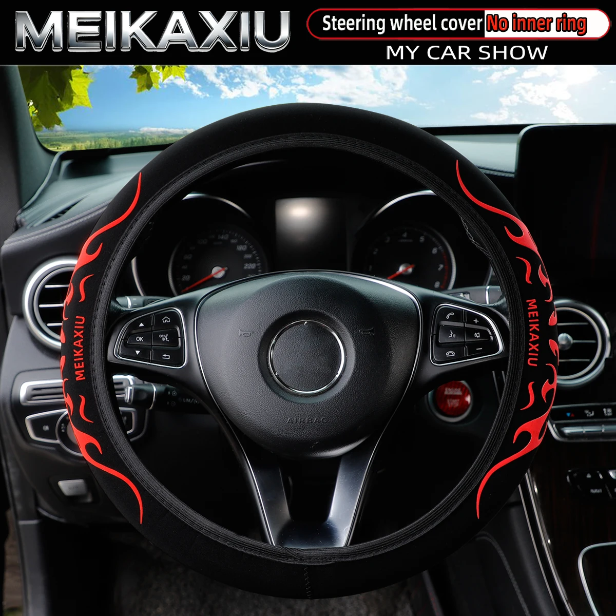 

MEIKAXIU 3D flame-filled puff pastry fabric SBR anti-slip car inner-ring free steering wheel cover for car decoration items
