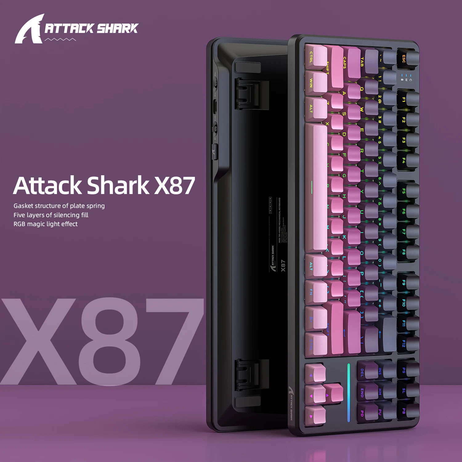 

Attack Shark X87 Gaming Mechanical Keyboard 2.4g/Usb/Bluetooth Tri Mode Wireless 87Key RGB PBT Gasket 5 Layer Silencing Full Key