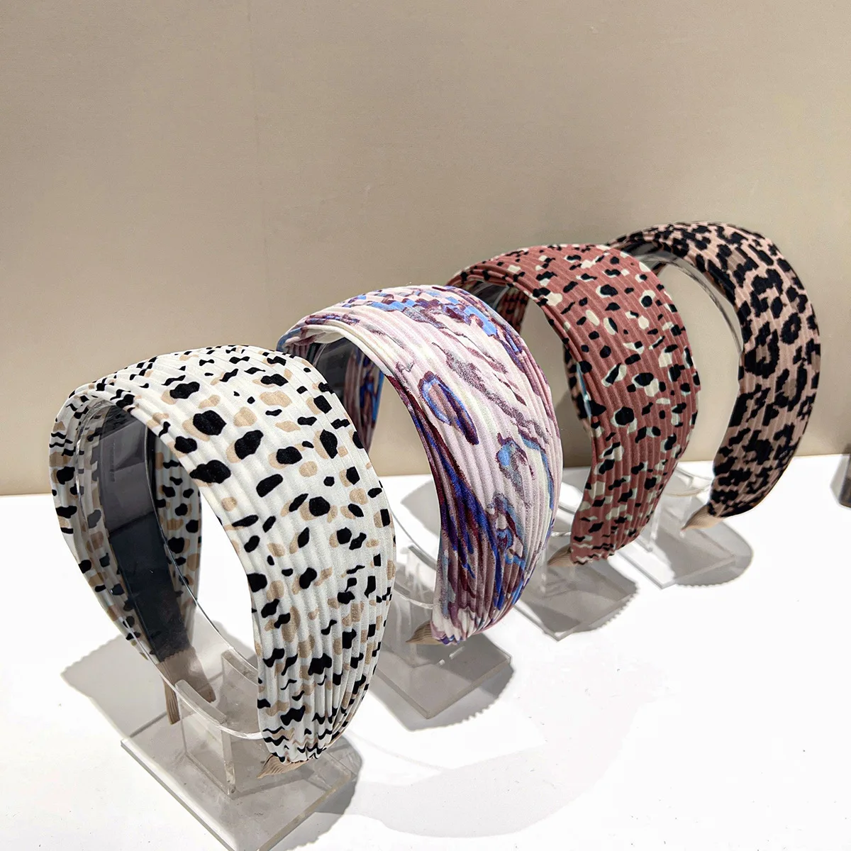 

Autumn Winter Leopard Pleatted Plain Wide Hairband Headband Adult Hair Accessories Hair Jewley