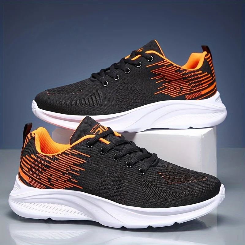 Lightweight Breathable Gradient Knit Mesh Unisex Athletic Sneakers Size 36-46 Shock Absorb Soft Cushion Anti Slip Thick Outsole Running Gym Jogging Training Walking Sports Shoes Daily Outdoor Travel Casual Footwear Black Red Orange Gradient Three Colors