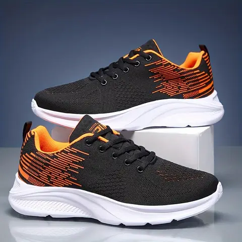 Lightweight Breathable Gradient Knit Mesh Unisex Athletic Sneakers Size 36-46 Shock Absorb Soft Cushion Anti Slip Thick Outsole Running Gym Jogging Training Walking Sports Shoes Daily Outdoor Travel Casual Footwear Black Red Orange Gradient Three Colors