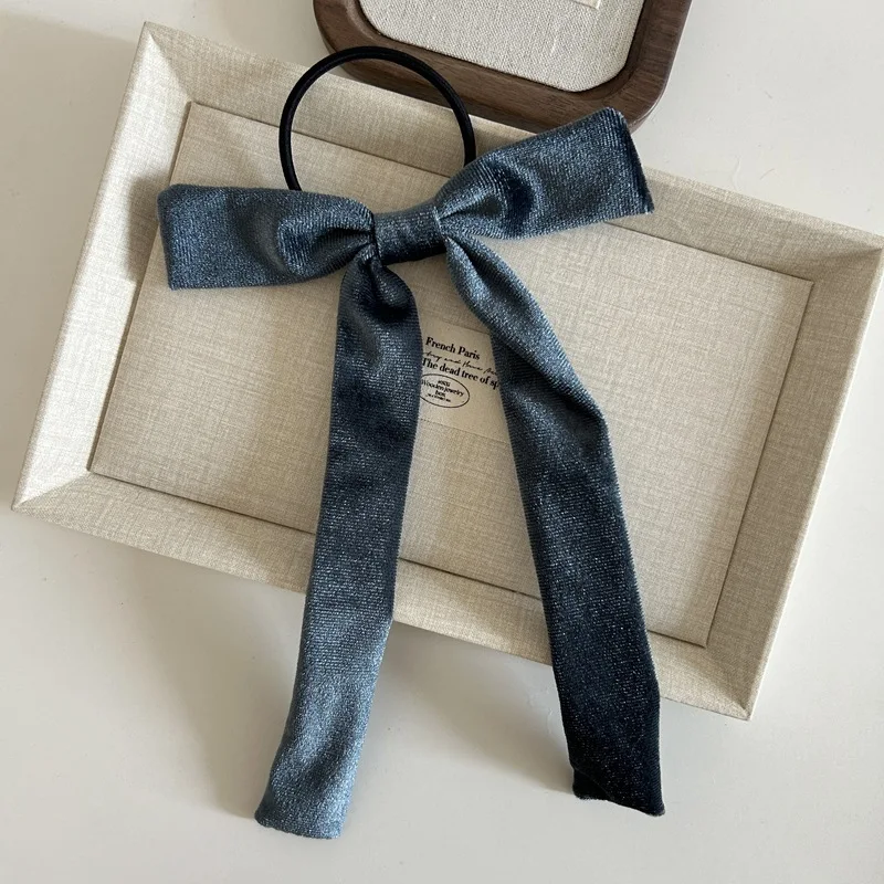 2025 Mode Samt Schleife Haarband Scrunchie für Frauen Vintage schwarz Samt Haargummi Mädchen lange Schleife Haargummi Haarschmuck – Detail 6