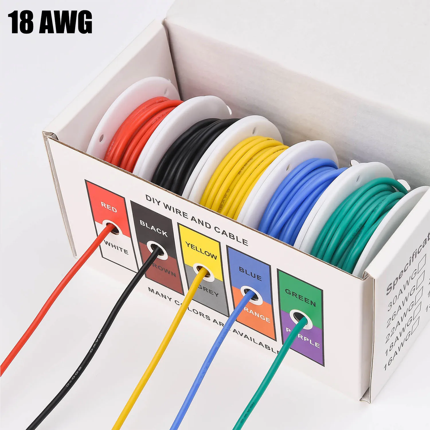 18 AWG Linkowy przewód elektryczny 18 Gauge Przewody miedziane cynowane Elastyczny silikonowy zestaw przewodów elektrycznych 5 kolorów 16,4 stopy/5 m każdy