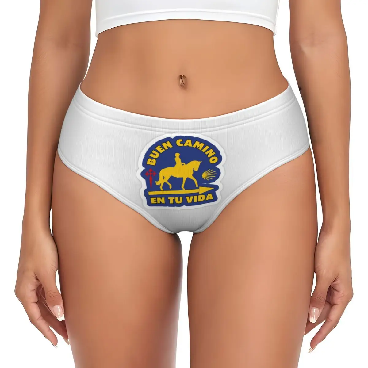 Bragas personalizadas amarillas Camino De Santiago con concha festoneada, calzoncillos cómodos para mujer, ropa interior transpirable para mujer