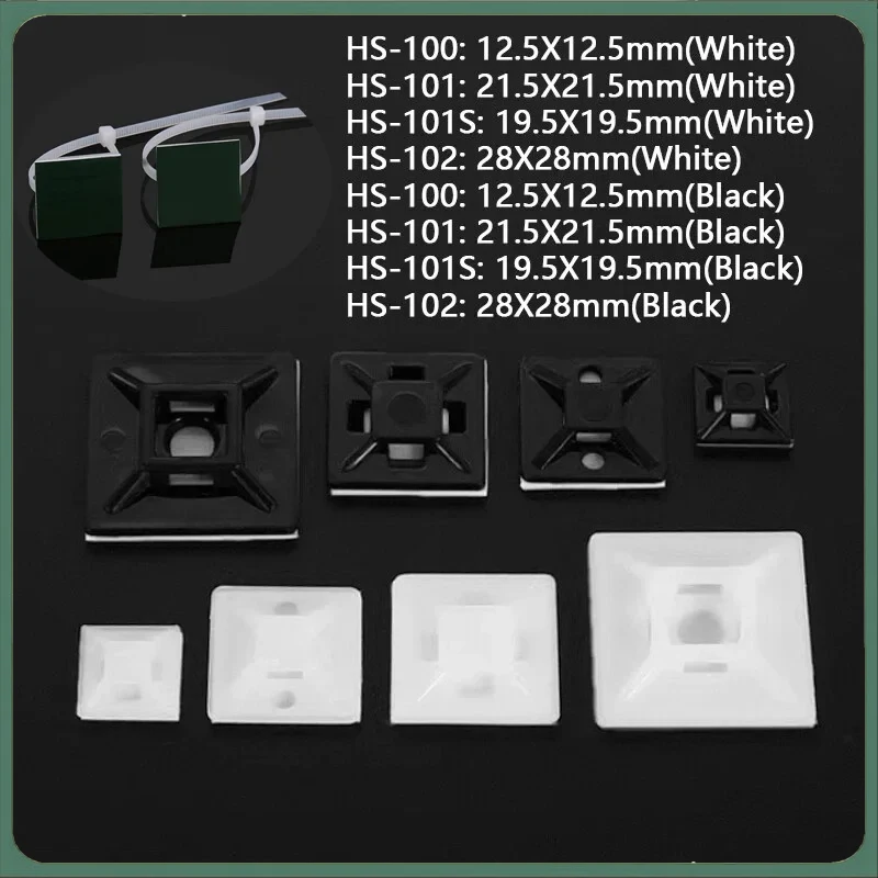 Black/White Cable Tie Mount Zip Tie Car Cable Wire Removable Wall Holder Mount Clip Green Glue Self Adhesive Cable Tie Base