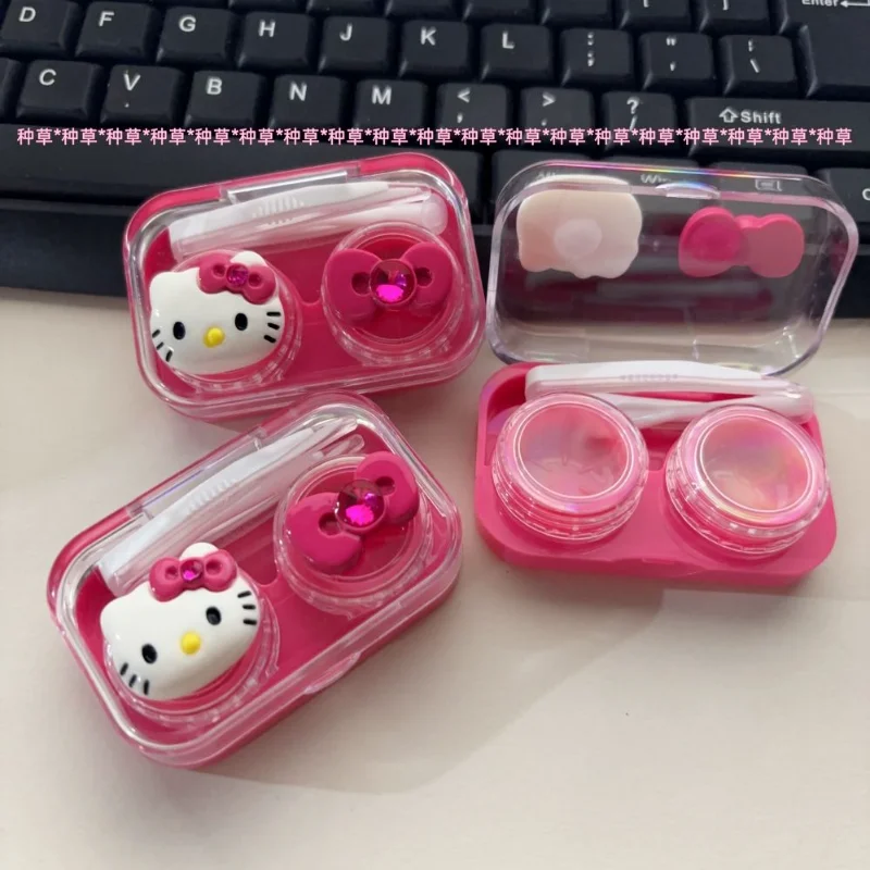 Nuevo estuche para lentes de contacto de Hello Kitty con pinzas, caja contenedora para lentes de contacto, kits de viaje, organizador de accesorios para gafas