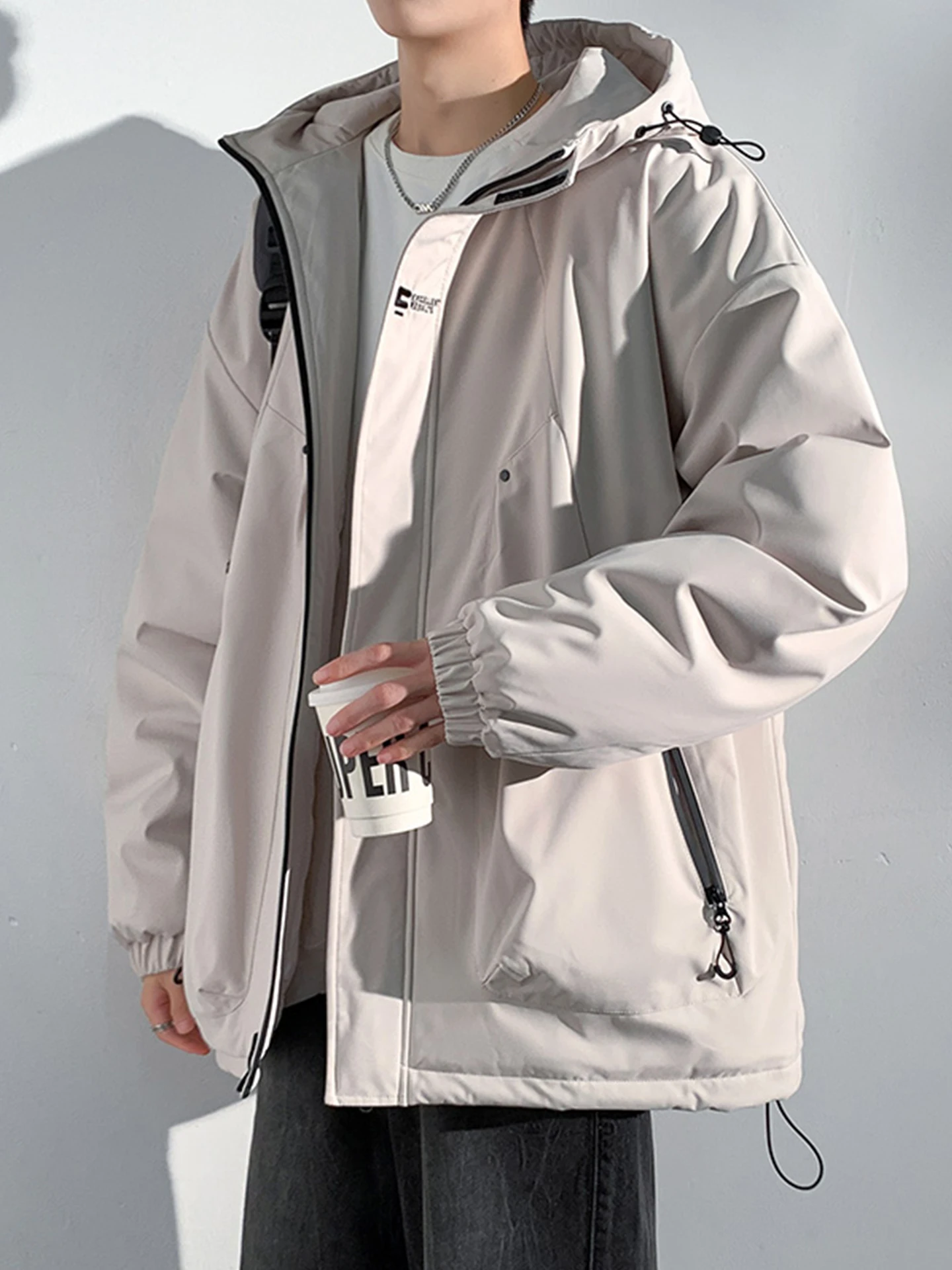 

American Sle Men's Cotton Jaet Winter Warm Casual Workwear Outerwear Trendy Loose Polyester Filling Hooded Coat