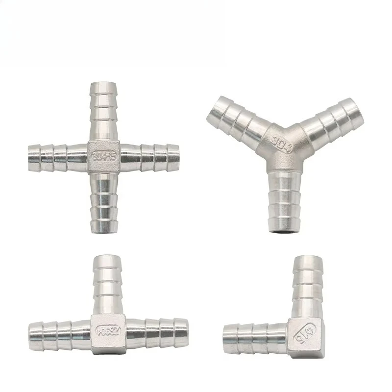 6 8 10 12 13 14 15 16 20 25 32 40mm Hose Barb Elbow Corss Tee Y Shape 2 3 4 Ways Hosetail Splitter 304 Stainless Water Gas