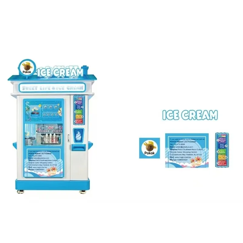 Automatic Soft Serve Ice Cream Vending Machine with 32 Inch Touch Screen Android System 4G WiFi Cloud Monitoring