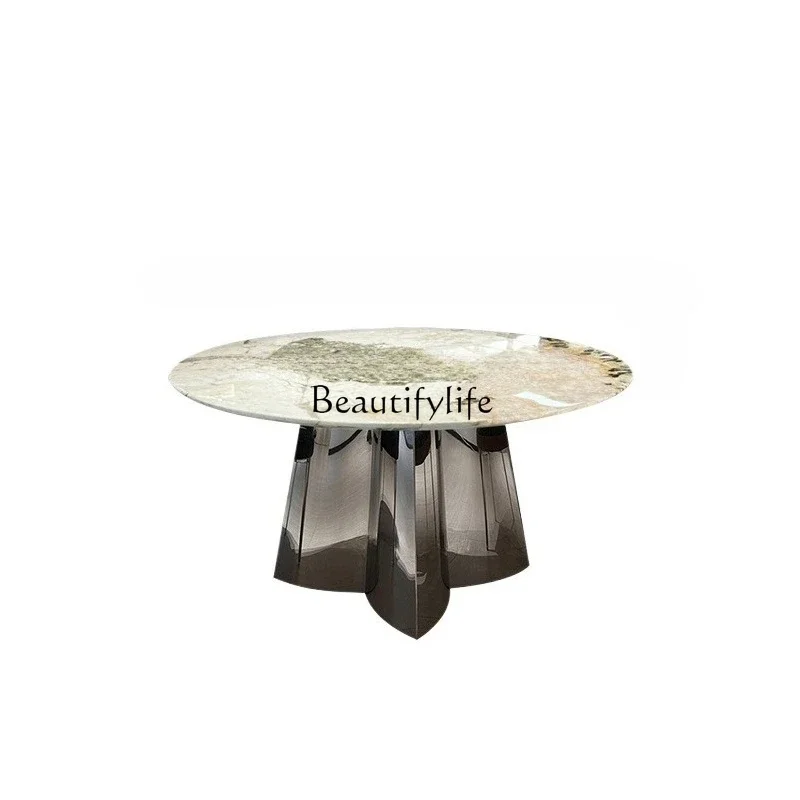

yj15 Natural Luxury Stone Dining Table Italian Style Light Luxury High-End Villa Household Marble Dining Table