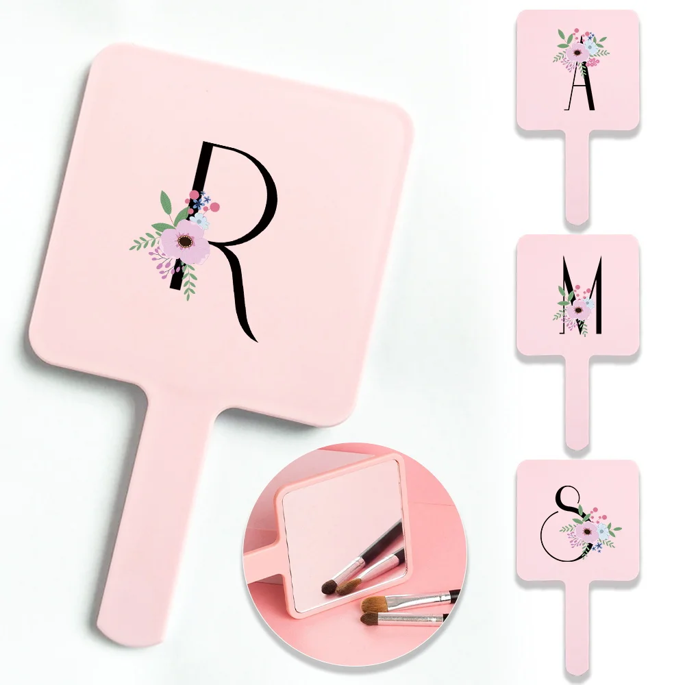 

1pc Square Handheld Makeup Mirror High-Quality For Clear Reflection Ideal For Salon Professional Initial Name 26 Letters Pattern
